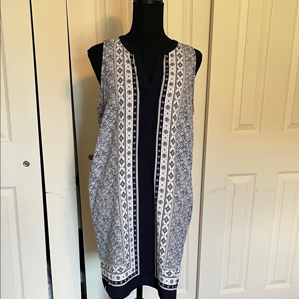 Dalia Navy and White Patterned Dress